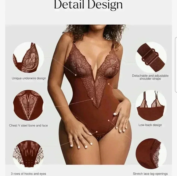 NWT Popilush Dark Brown Lace Shapewear Bodysuit Corset Top Size XXL - Picture 2 of 10